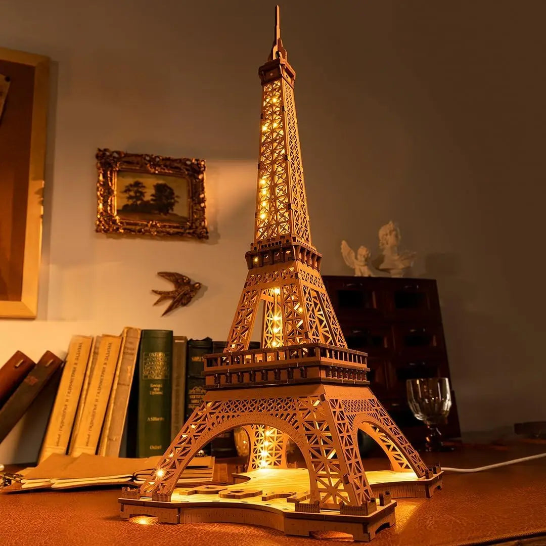 Rolife Eiffel Tower Craft Kit 3D Puzzle DIY Model Building Kit with LED Light Brain Teaser Gifts for Kids Teens Adult
