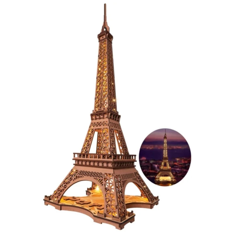 Rolife Eiffel Tower Craft Kit 3D Puzzle DIY Model Building Kit with LED Light Brain Teaser Gifts for Kids Teens Adult