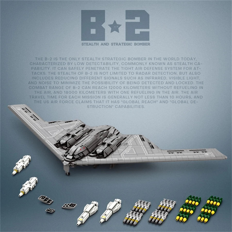 2063pcs B2 Stealth Bomber Building Blocks MOC Technical Military Model Kit Desktop Display Back to School Gift for Adults